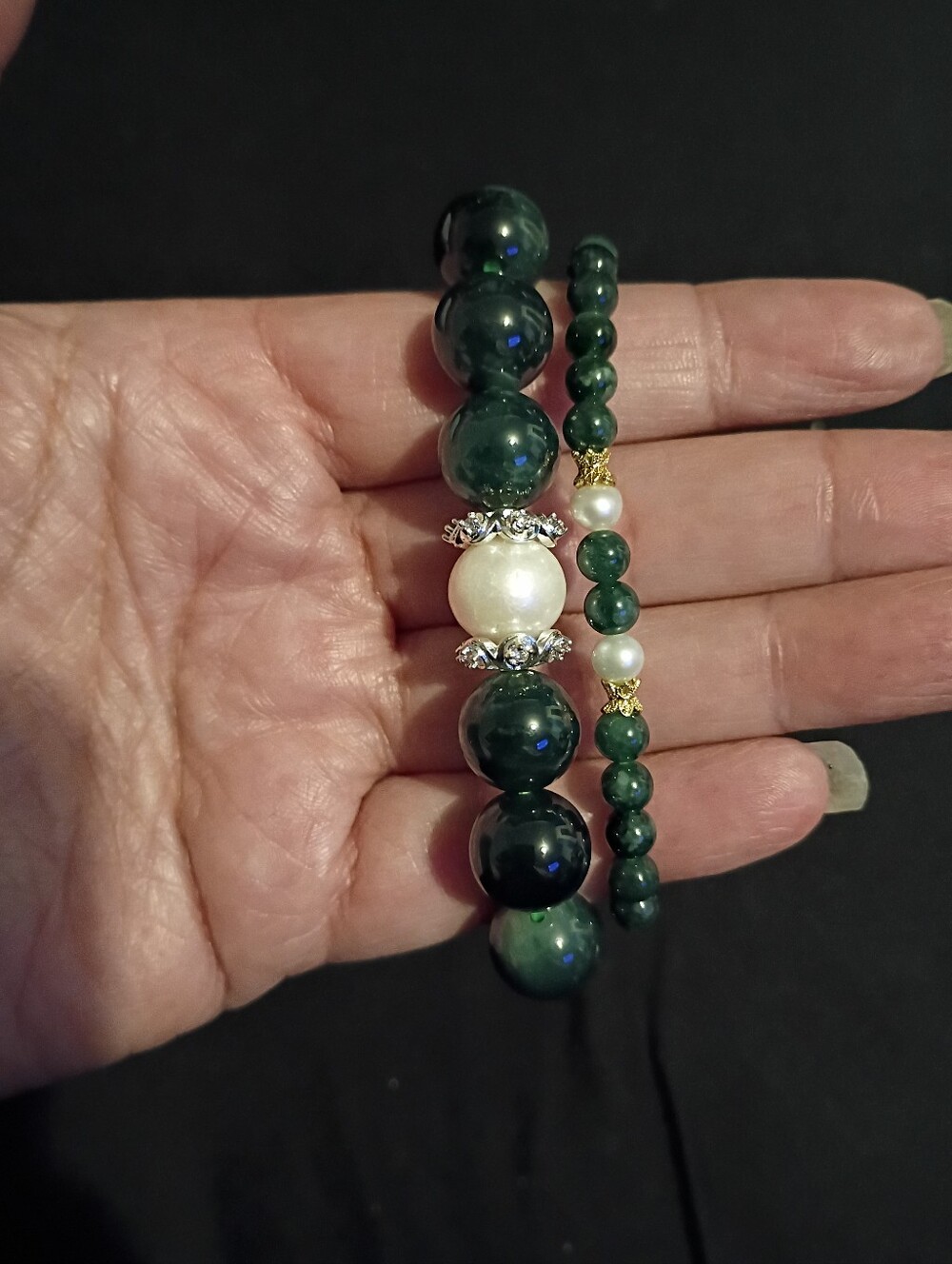 (NIB) / Never Worn Set of 2 Premium Jadeite Jade Beaded Bracelets from The Jade
